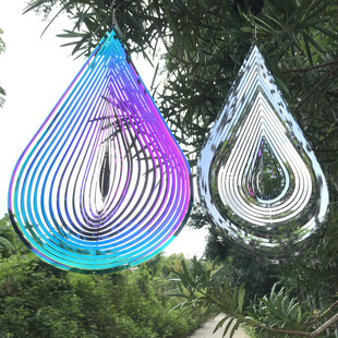 Metal 3D rotating wind chime wind to stainless steel creative personality drop-shaped craft home decorations cross-border supply