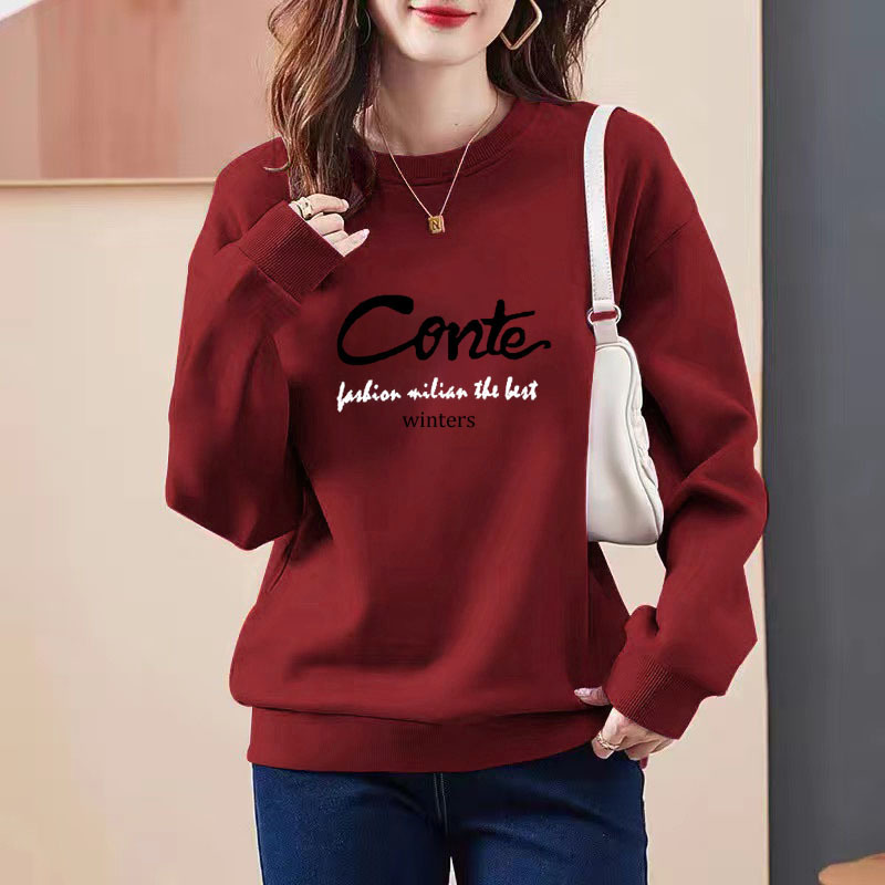 Foreign Trade Withdrawal Discount Autumn and Winter Clothing New fleece-lined Thickened Sweat Women's Niche All-match Comfortable One-piece Velvet Top Trendy Foreign Trade Withdrawal Discount Autumn and Winter Clothing New fleece-lined Thickened Sweat Women's Niche All-match Comfortable One-piece Velvet Top Trendy