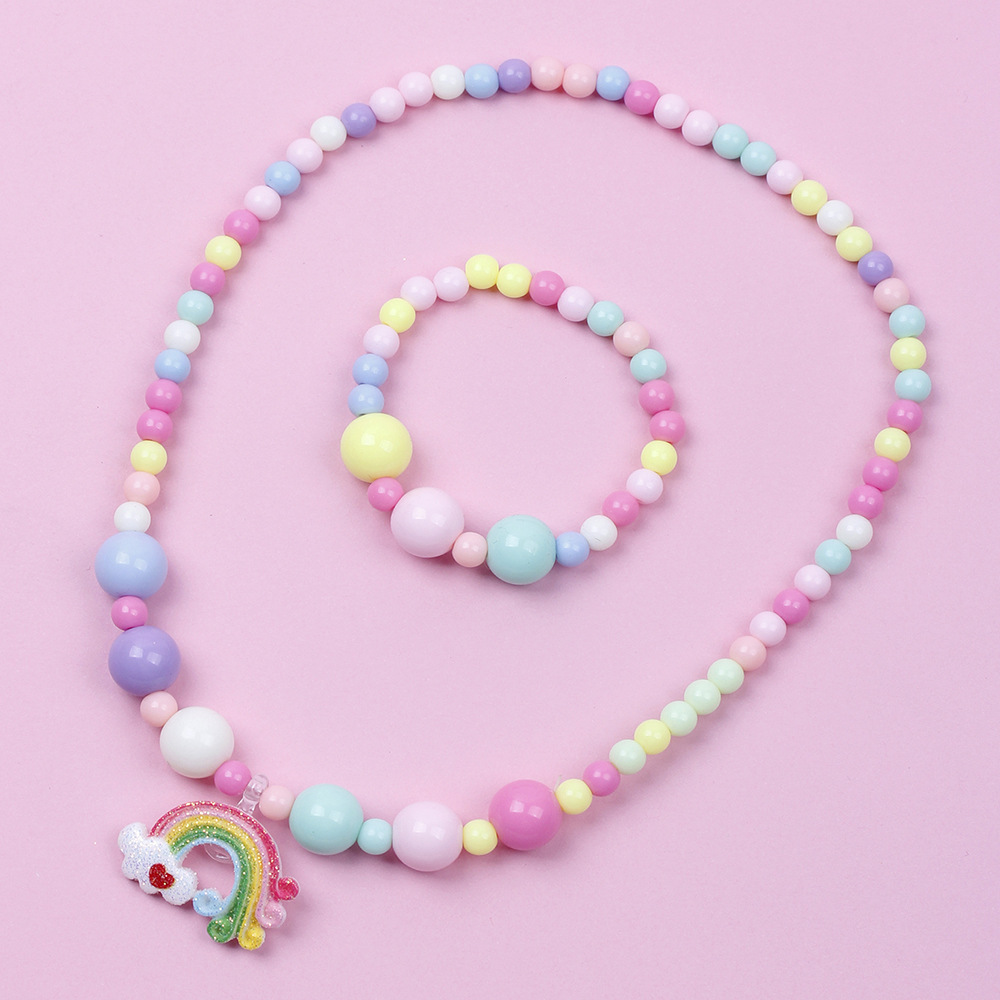 Colorful Acrylic Handmade DIY Beaded Rainbow Bracelet and Necklace Set