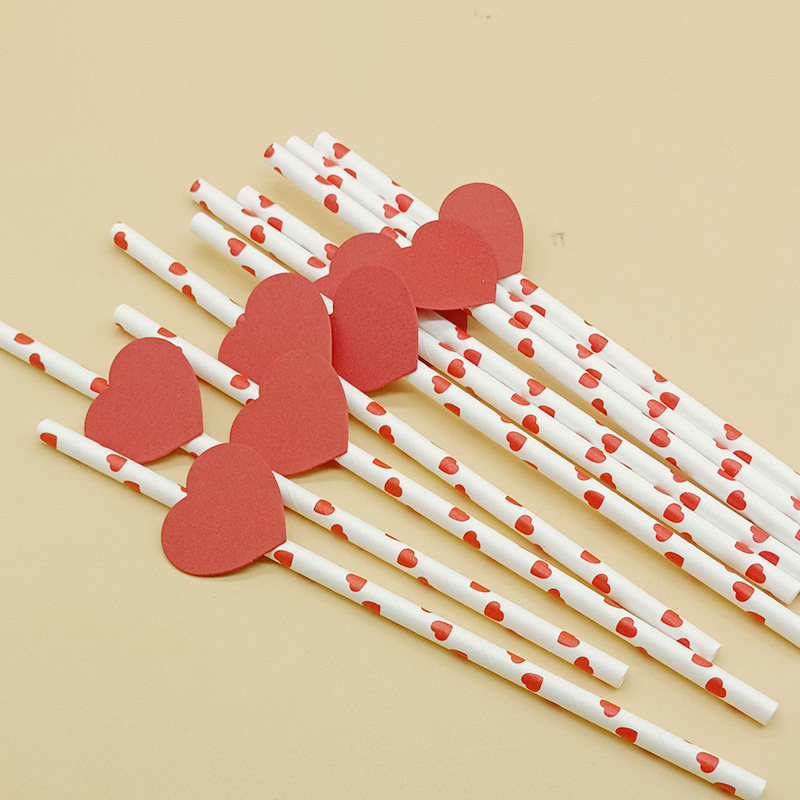 Paja de papel desechable creativo Día de San Valentín amor en forma de corazón paja para hornear pastel decorativo plug-in té con leche