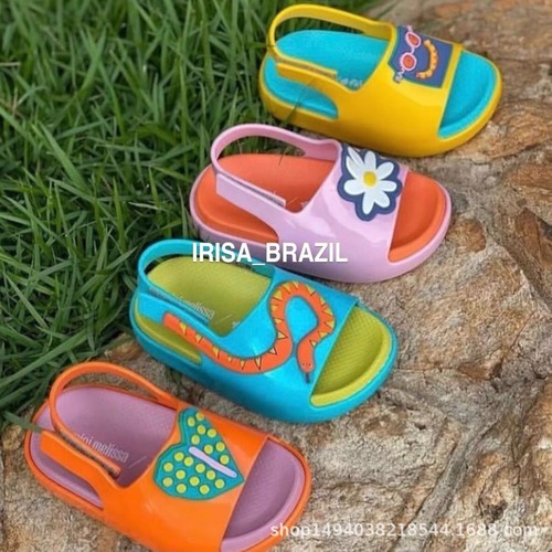 Brazilian Melissa 2024 New Kids' Graffiti Sandals: Cartoon Design, Comfortable Soft Sole, Easy-Adjust Velcro Straps – Perfect for Little Ones at the Beach