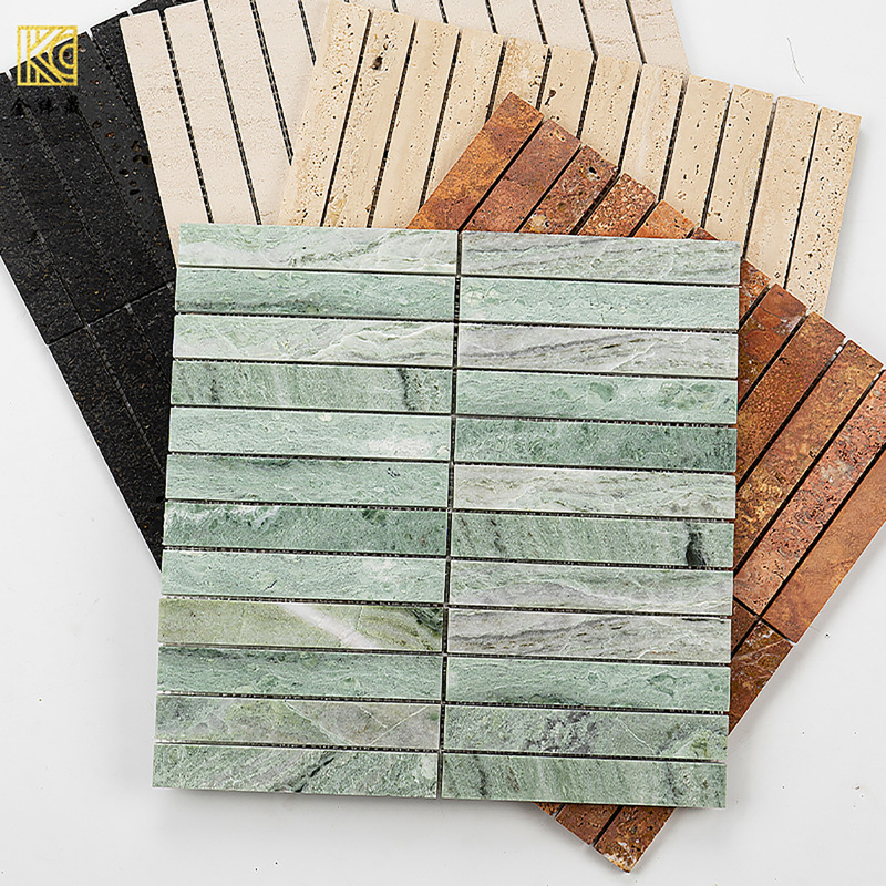 Long Natural Marble Mosaic Tiles Bathroom Bathroom Chain Restaurant Curved Wall Stone Column Wrapping