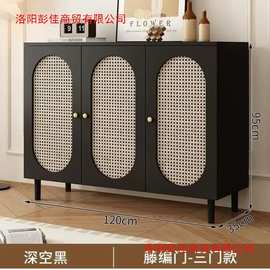 黑色藤编鞋柜家用门口玄关柜侘寂风复古鞋架子现代简约玻璃鞋柜子