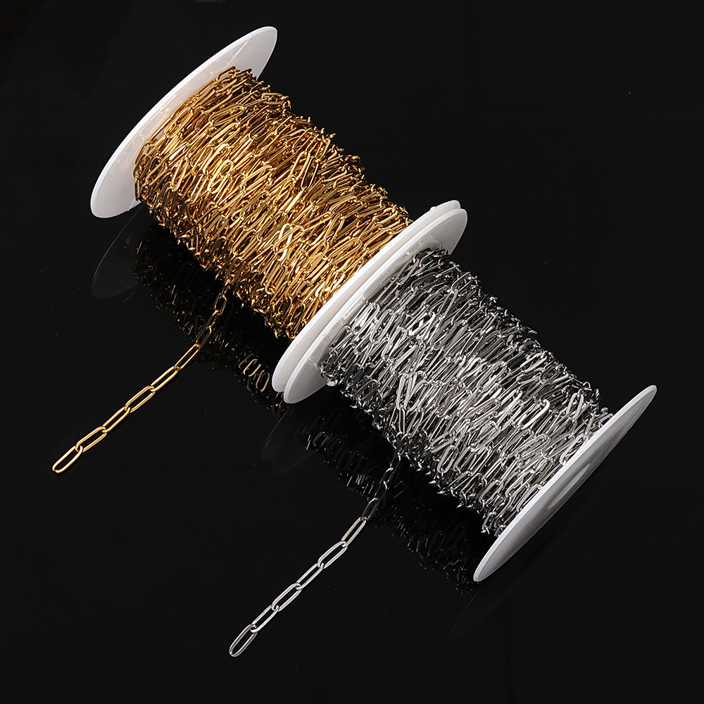 Color Resistant Stainless Steel 18k Gold Electroplated Cross Chain O-shaped Oval Long Frame Chain DIY Necklace Bracelet Jewelry Accessories