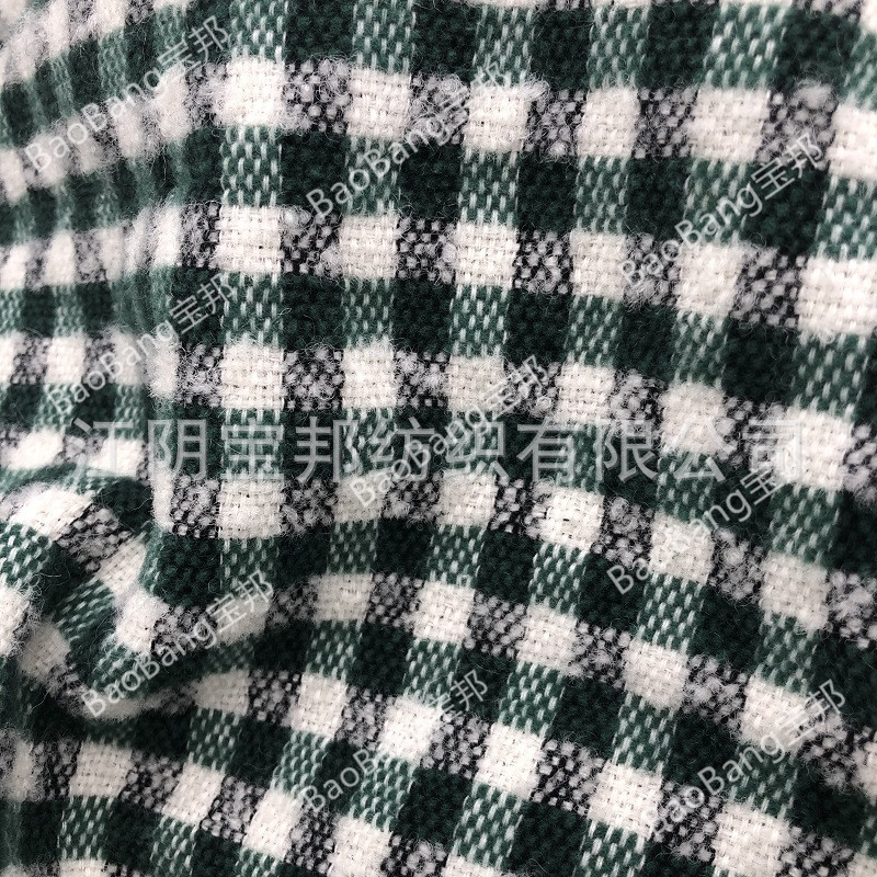 BG210171 小格子绿白黑毛棉交织花呢 简约清新大方 3月新品