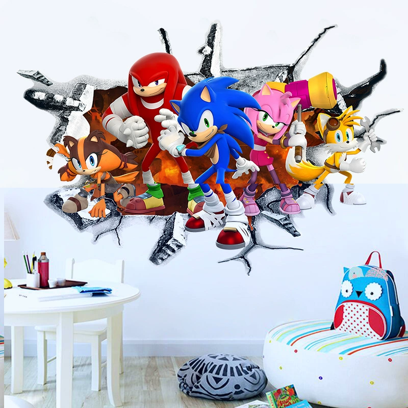 Мультяшная анимация 3D Соник наклейки на стену детская спальня настенные художественные граффити наклейки декоративные самоклеящиеся бумажные наклейки на стену