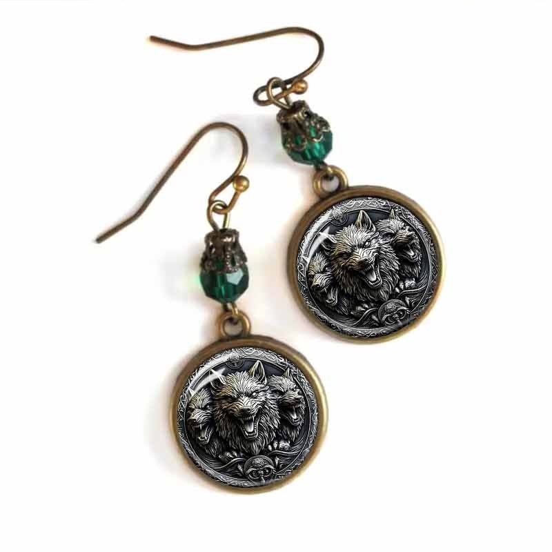 Transfronterizo temu amazona europea y americana salvaje cabeza de lobo mosaico en relieve pendientes personales de moda diversificada pendientes