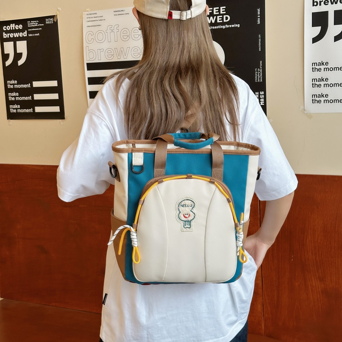 Student Handbag for Female High School Students, Crossbody and Backpack Dual-Use Bag, Large Capacity Single-Shoulder School Bag for Junior High School Students, Chinese Style