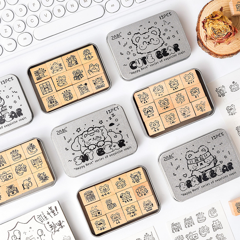 Felicidad nido pequeño animal de dibujos animados emoji avatar sello de madera libro de bricolaje decoración sello de haya