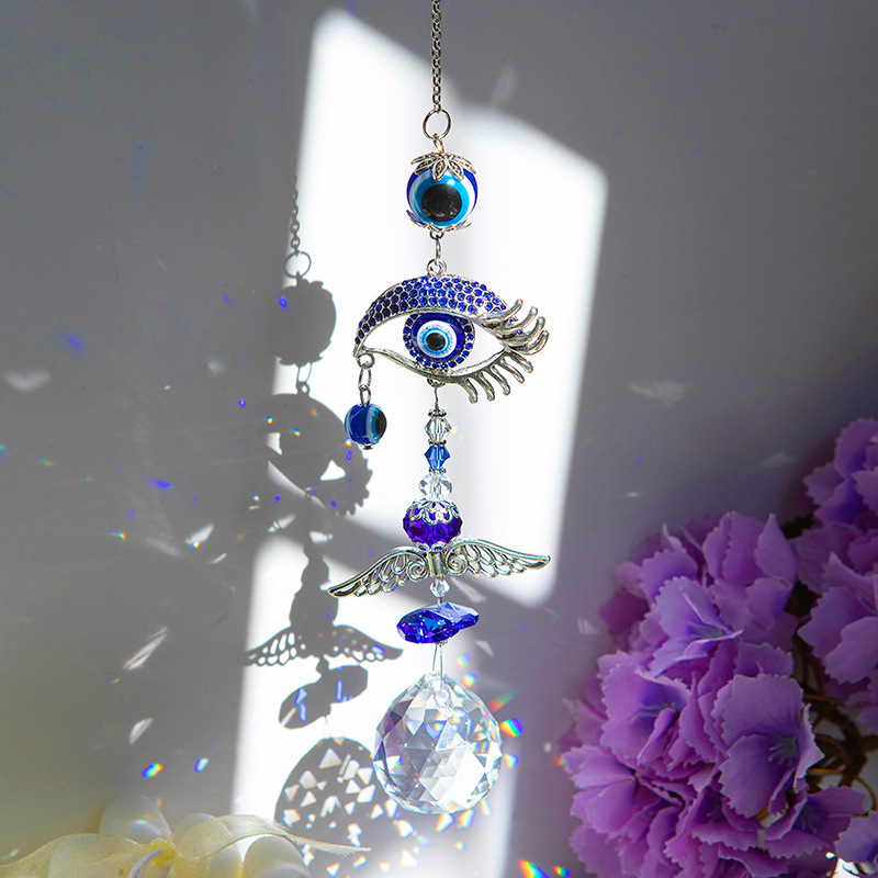 64g Weight Suncatcher, Wind Chime Home Textiles & Decor Type Crystal Pendant Classification 1 Piece Quantity Casual, Holiday, Daily Occasion Alloy, Crystal Material Devil's Eye, Butterfly Pattern Elegant, Pastoral Style Elegant Pastoral Devil's Eye Butterfly Alloy Crystal Suncatcher Wind Chime Wall Art 3