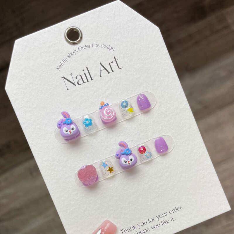 [Children wear nail] Real shot handmade xingdai Road cute nail stickers cartoon fake nails for children aged 3-10