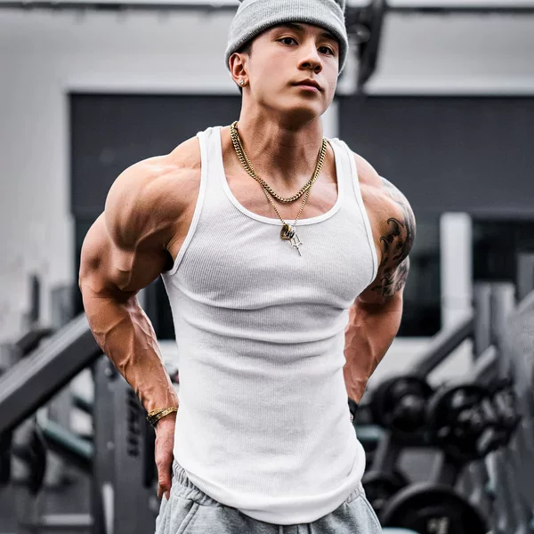 Sports vest men's summer European and American running training Radian sling quick-drying thread fitness sleeveless T-shirt top