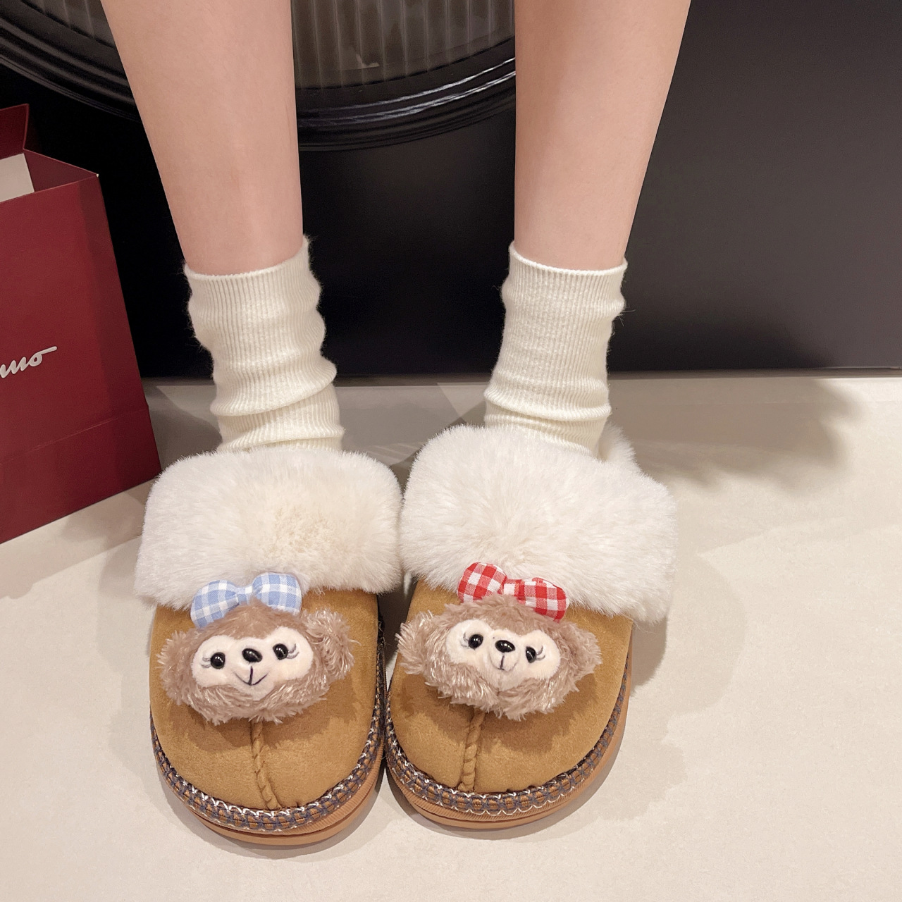 简约棉拖鞋秋冬新款可外穿室内家居保暖毛绒棉拖加厚保暖加绒
