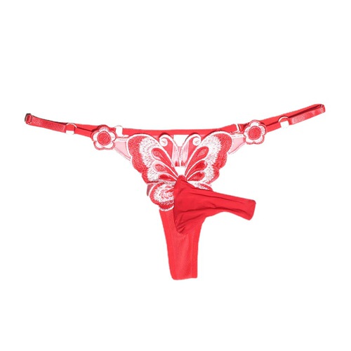 Men's sexy thong with jj set, butterfly embroidery, adjustable sexy low-waisted large size bullet separation underwear