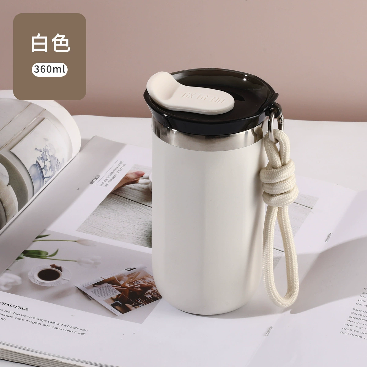 Handheld coffee capacious glass stainless steel, tea cup, city style