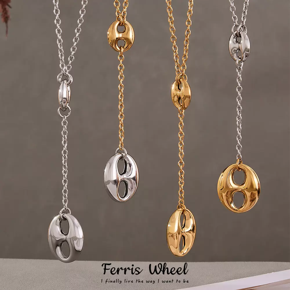 摩天轮不锈钢光面猪鼻子吊坠Y字项链不掉色时尚气质长款毛衣链女
