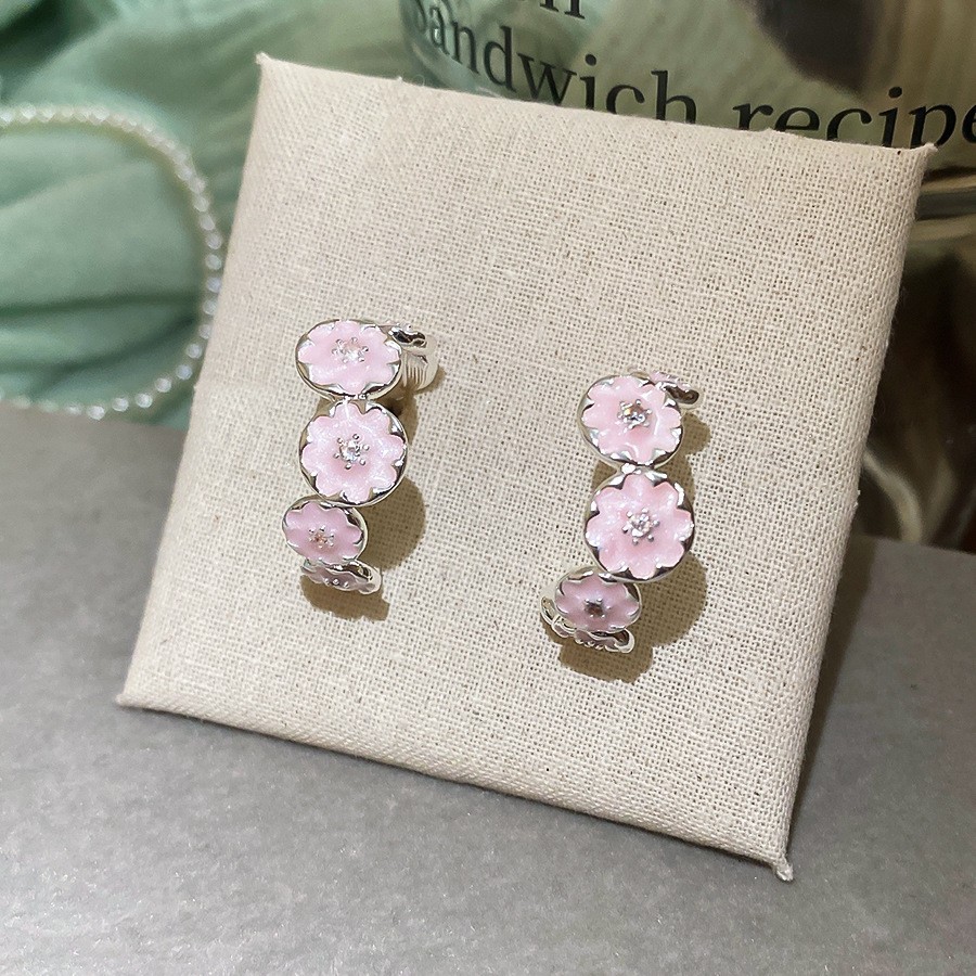 Aguja de plata Corea del Sur diamante Opal flor pendientes diseño fresco Rosa pendientes moda pendientes dulces al por mayor