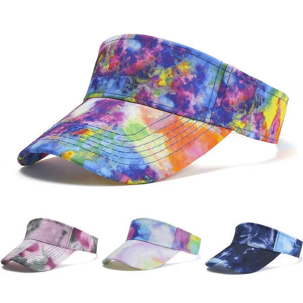 Men's Colorful Tie-Dye Empty Top Hat Women's Spring and Summer Travel Sun Protection Hat Trendy Street Couple Topless Hat