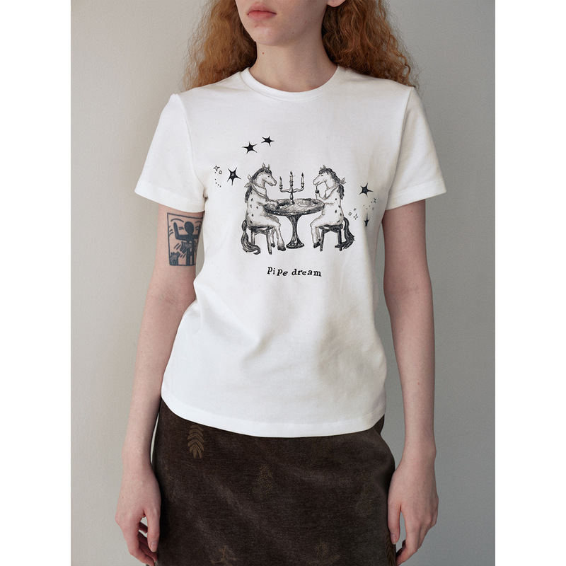 【Dai He】Early Spring New Casual Round-Neck Simple Versatile Short-Sleeve Brushed T-Shirt for Women H60069