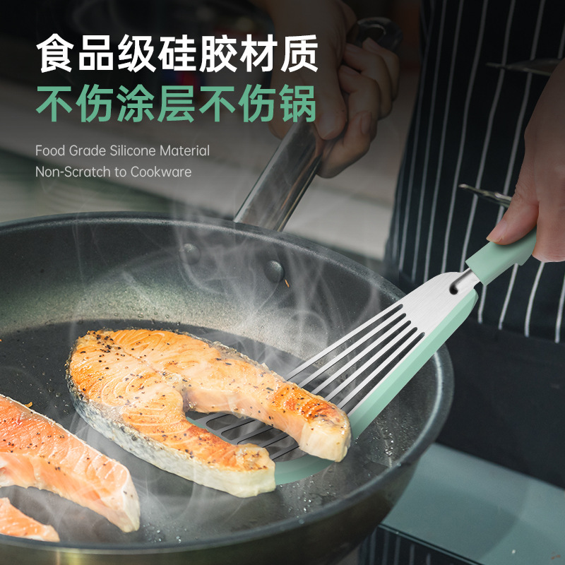 Anti-escaldadura Amazon silicona pala utensilios de cocina de acero inoxidable pescado freír pala espátula resistente a altas temperaturas filete antiadherente espátula