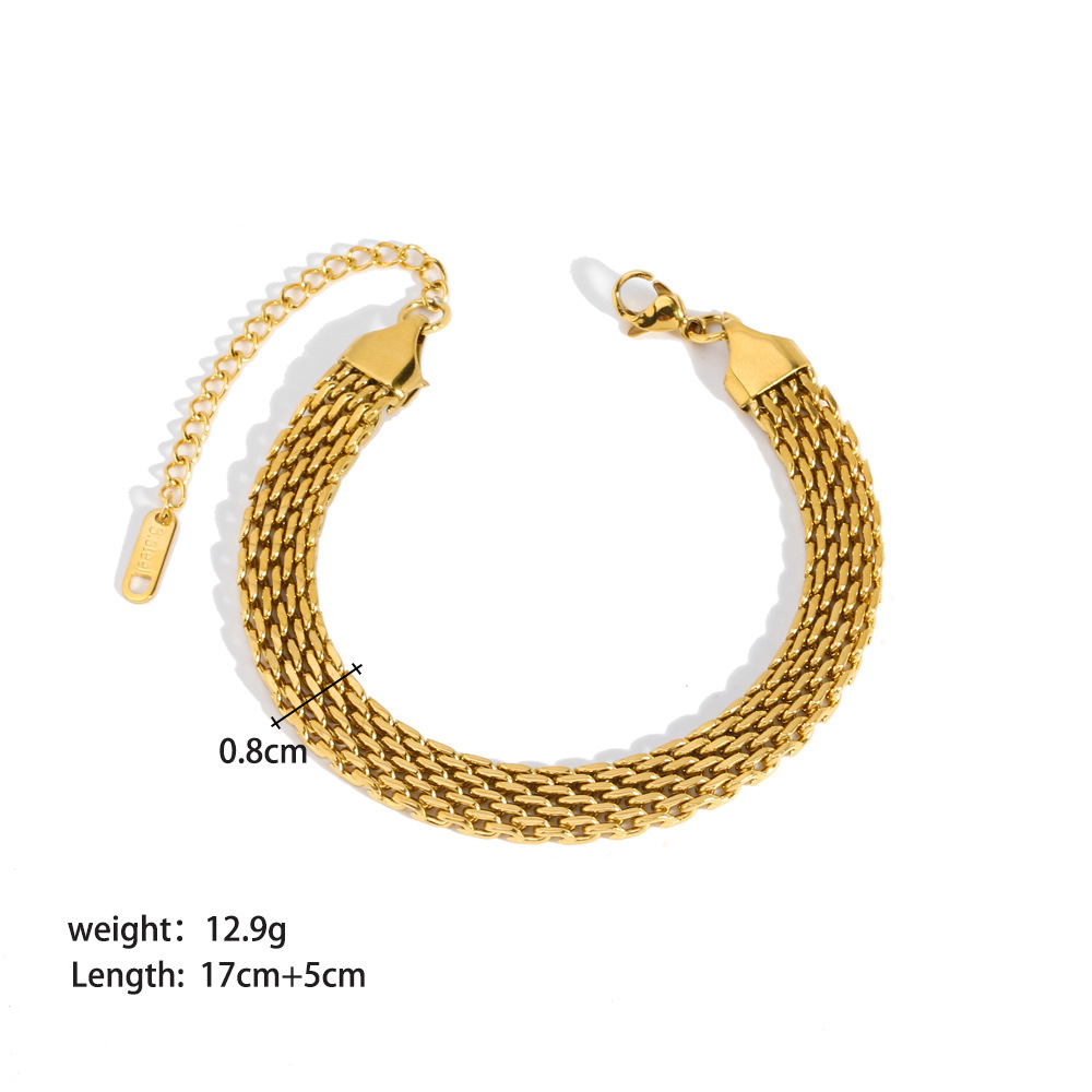 Nuovo bracciale da donna in acciaio al titanio con doppia catena cubana in oro K e catena a serpente piatta_voghion.com