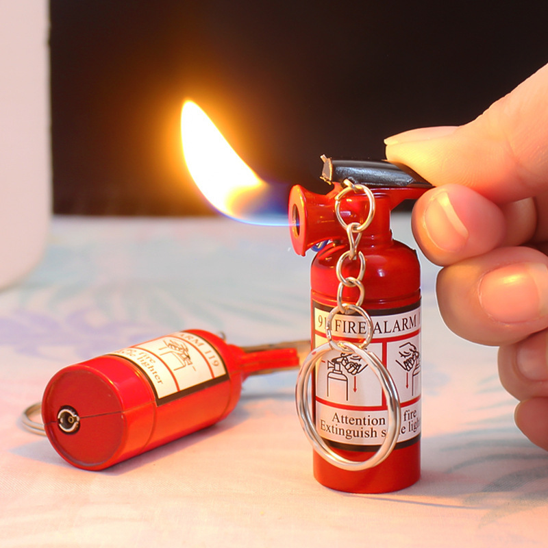 En Creative ornaments small fire extinguisher open flame lighter metal inflatable keychain cigarette lighter smoking set Wholesale