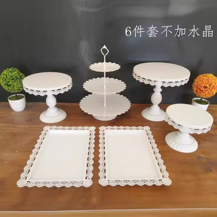 Fabricante creativo europeo de hierro forjado props de boda mesa de postres estante de pastel conjunto de plato de pastel decoración de mesa de boda