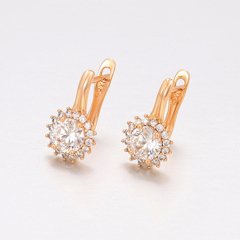 Xuping simple estilo retro flores de sol de aretes rusas aleación de cobre chapado 18k pendientes de aretes al por mayor personalizados