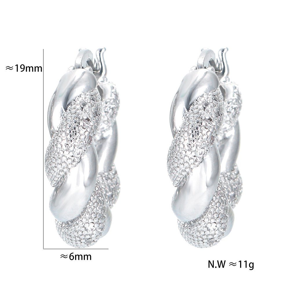 Copper Material Twist Pattern Retro Twist Copper Hoop Earrings Plating Zircon Copper Earrings