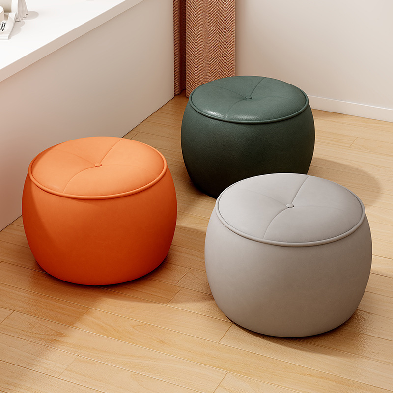 Small Stool for Home Use, Low Stool for Living Room, Coffee Table, Sofa Stool, Round Stool, Light Luxury, Simple Shoe-Changing Stool, Children's Sitting Stool, Leather Round Stool