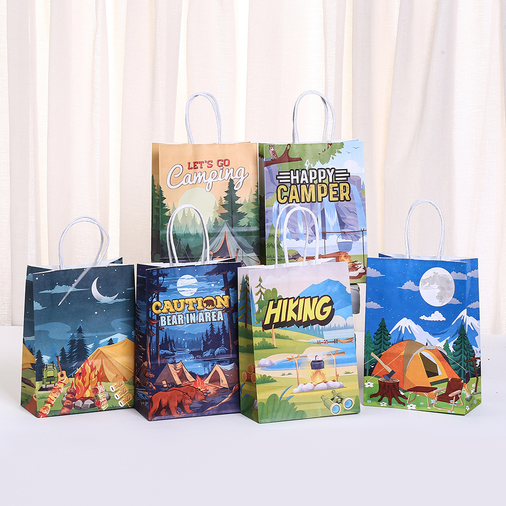 创意户外露营印花手提袋派对零食糖果礼品袋节日趣味伴手礼包装袋