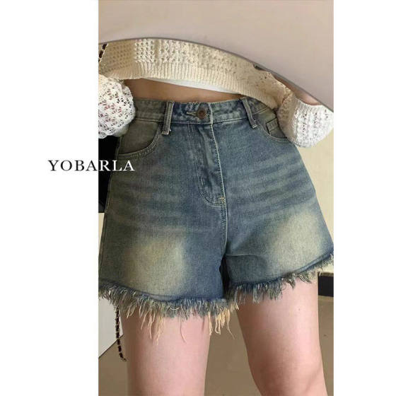 Retro Denim Shorts for Women in Summer, High-waisted, Loose, Large Size, Fat Mm, Crotch-covering, Slimming Look, Pear-shaped Body, Wide-leg Hot Pants