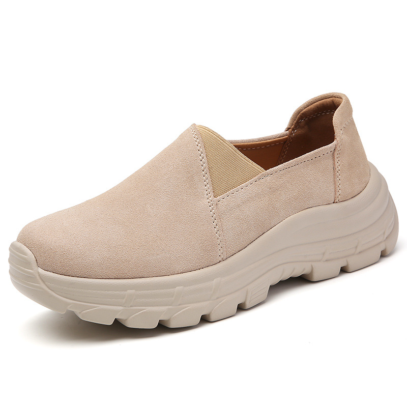 Zapatos deportivos para mujer 2025, primavera y novedad de verano, zapatos de mujer de estilo coreano, zapatos mecedores de cuero genuino transpirables a la moda, zapatos informales de suela gruesa para mujer