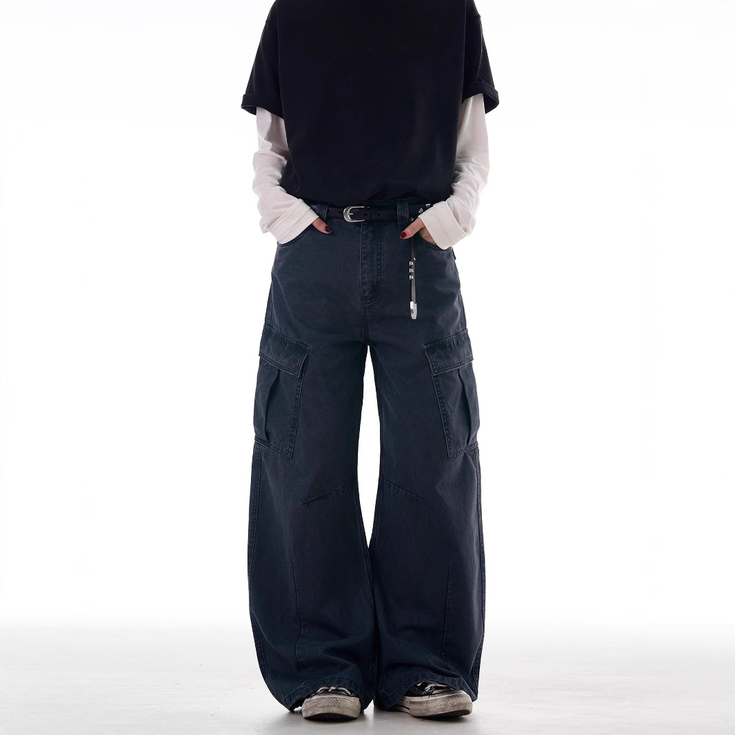 Foreign Trade Cross-border American-style High Street Multi-pocket Straight Casual Pants Men's Washed Men's Loose Machete Wide-leg Overalls