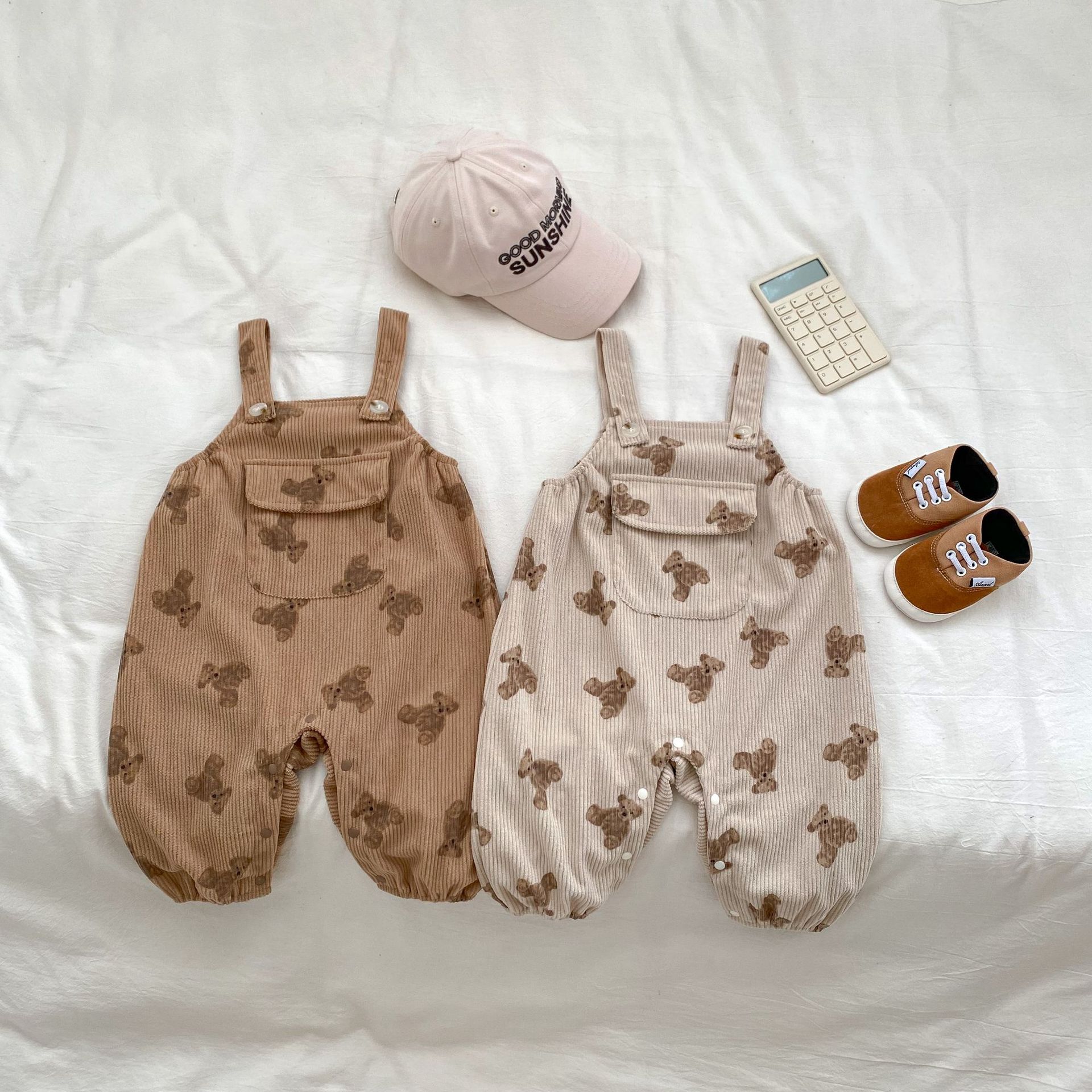 Autumn Baby Clothes Bear Full Print Strap Jumpsuit Long Sleeve Base Shirt Two-Piece All-Match Climbing Clothes suit