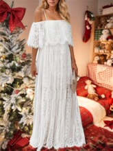 E 74421 Off Shoulder Lace Dress һ������˿����ȹ ŷ���羳��