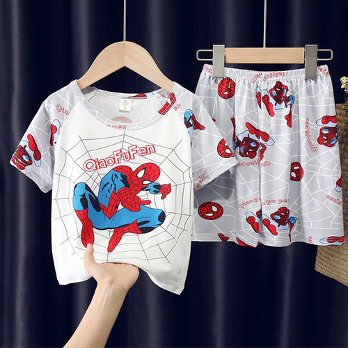 Summer Children's Sleepwear Short Sleeve Shorts Cute Cartoon Medium and Large Children's Home Set Thin Sleepwear Set for Boys and Girls