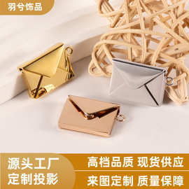 18k金不锈钢信封吊坠配件可打开设计饰品首饰批发可打开吊坠