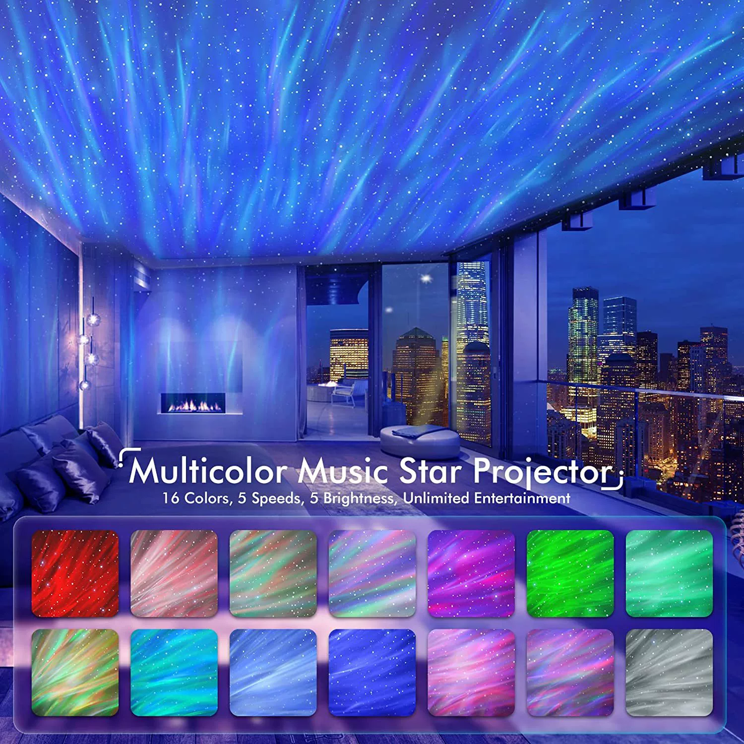 Star projection, lamp with laser, speakers, atmospheric night light, bluetooth