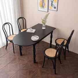 法式实木复古餐桌现代家用简约小户型饭桌客厅轻奢半圆形靠墙餐台