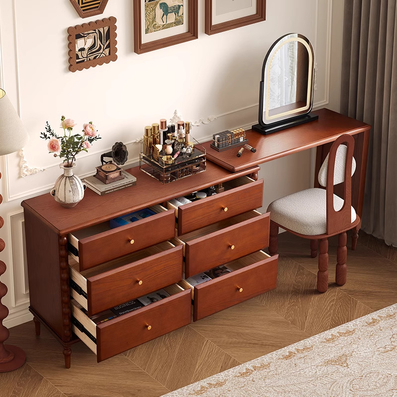 Tocador retro Da Sima, escritorio de dormitorio, tocador, tocador de esquina, armario, mesa de maquillaje de madera maciza todo en uno