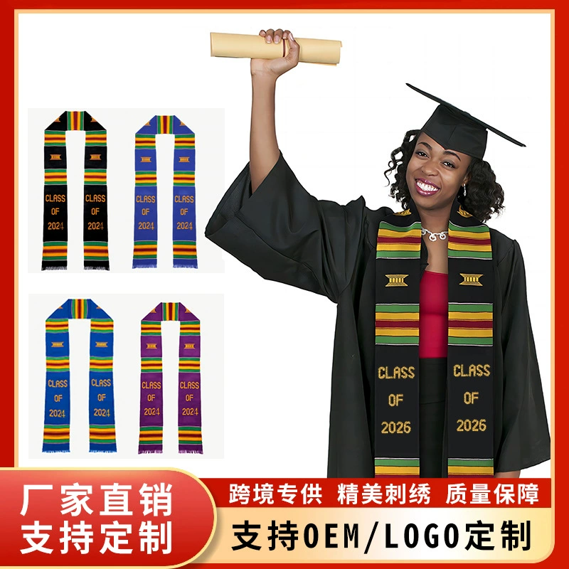 Вышитая выпускная лента в европейском и американском стиле 2026 года, почетная лента, черная шаль, выпускная лента на плечо, церемониальный шарф для взрослых.