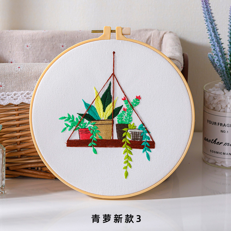 Kit de costura y bordado de plantas verdes de algodón para sala de estar y dormitorio