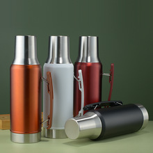 亚马逊 新款304不锈钢真空双层大容量保温壶户外便携手柄运动水壶