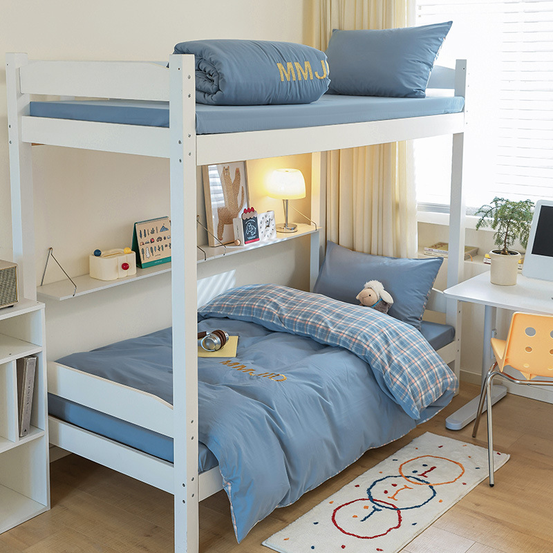 Simple Cotton Four-piece Set Student Dormitory Three-piece Set Cotton Upper and Lower Bed Student Kit Bed Sheet Quilt Cover Straight Hair