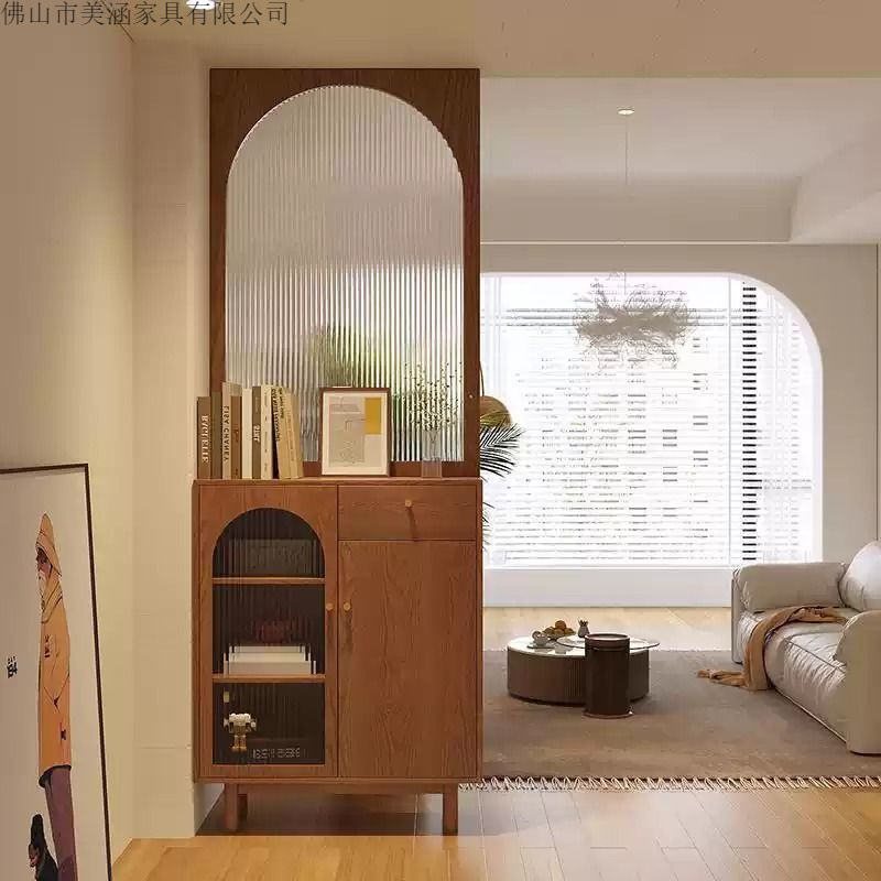Chinese-Style Living Room All Solid Wood Glass Screen Entrance Entrance Multi-Functional Partition Cabinet Rattan Shoe Cabinet Screen Cabinet