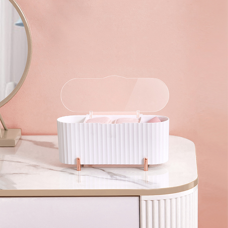 カウンタートップ電気メッキ化粧品収納ボックス綿棒防塵収納ボックス透明蓋付き化粧綿美容卵収納ボックス|undefined