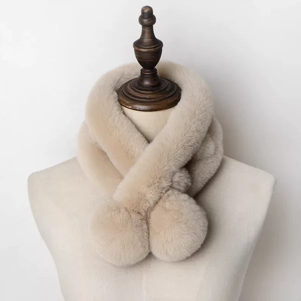 Korean Style Autumn and Winter Warm Imitation Rabbit Fur Scarf Plush Two-Tube Thickened Hair Ball Scarf Solid Color Trendy Women's Scarf