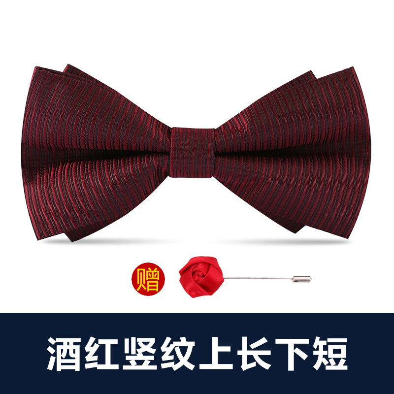 ↬↬↬버건디 세로줄무늬 탑과 롱앤숏 보우타이 [프리브로치] ↝ ↝ ↝