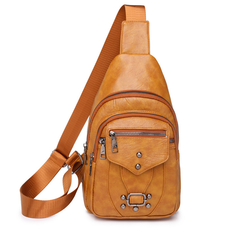 Bolsa de pecho de las mujeres Nueva PU de cuero suave con textura bolsa de mensajero transfronteriza de gran capacidad simple retro bolsa de hombro bolsa de viaje